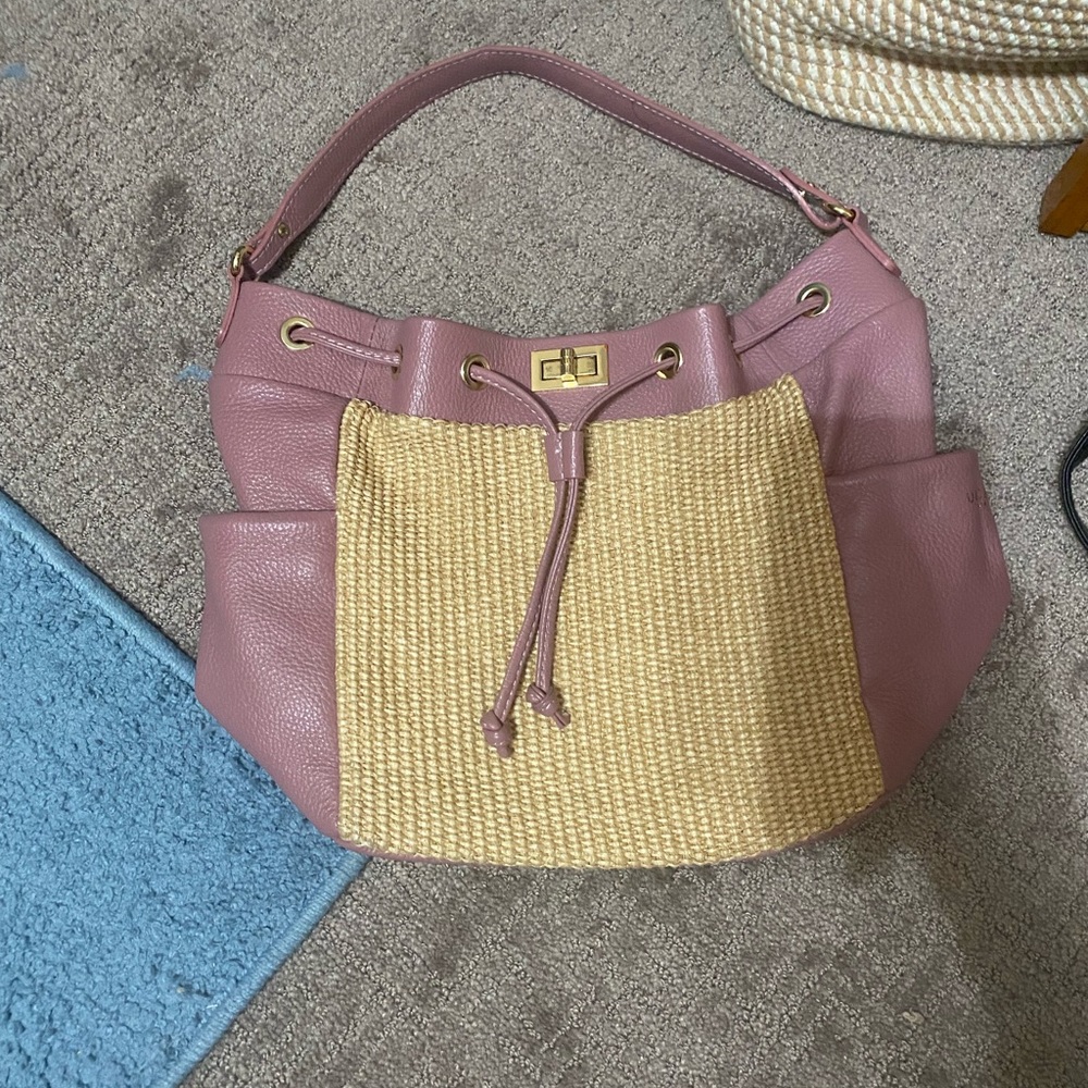 mauve leather and wicker purse-marshalls